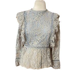 Storia lace top‎ Women’s Sz S New Blue Coquette Victorian Fairy Blouse Feminine